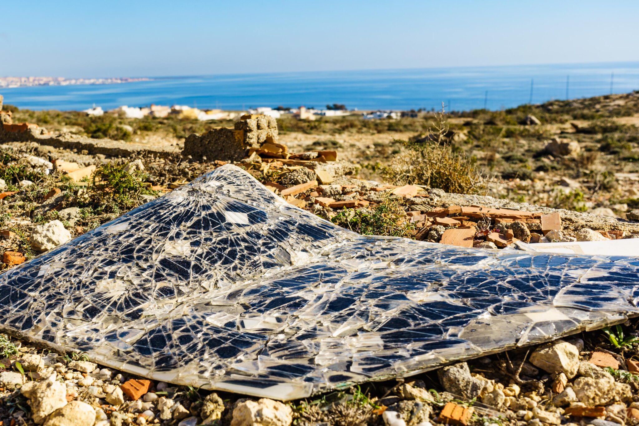 Damaged solar photovoltaic panel