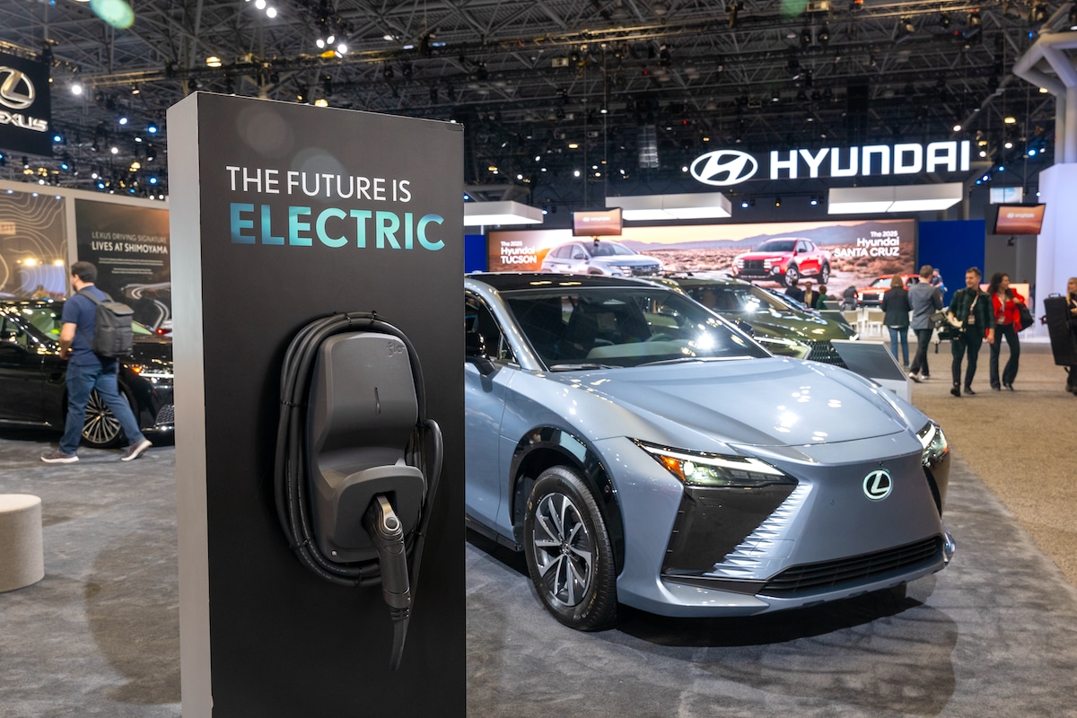 A new Lexus electric car at the New York International Auto Show in New York City