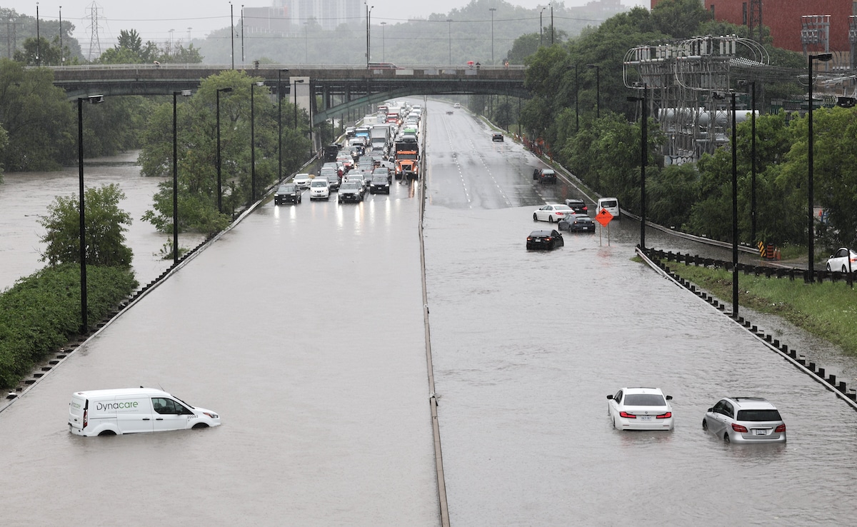 Heavy rains in Toronto left motorists stranded on the DVP as it completely flooded at Dundas Street