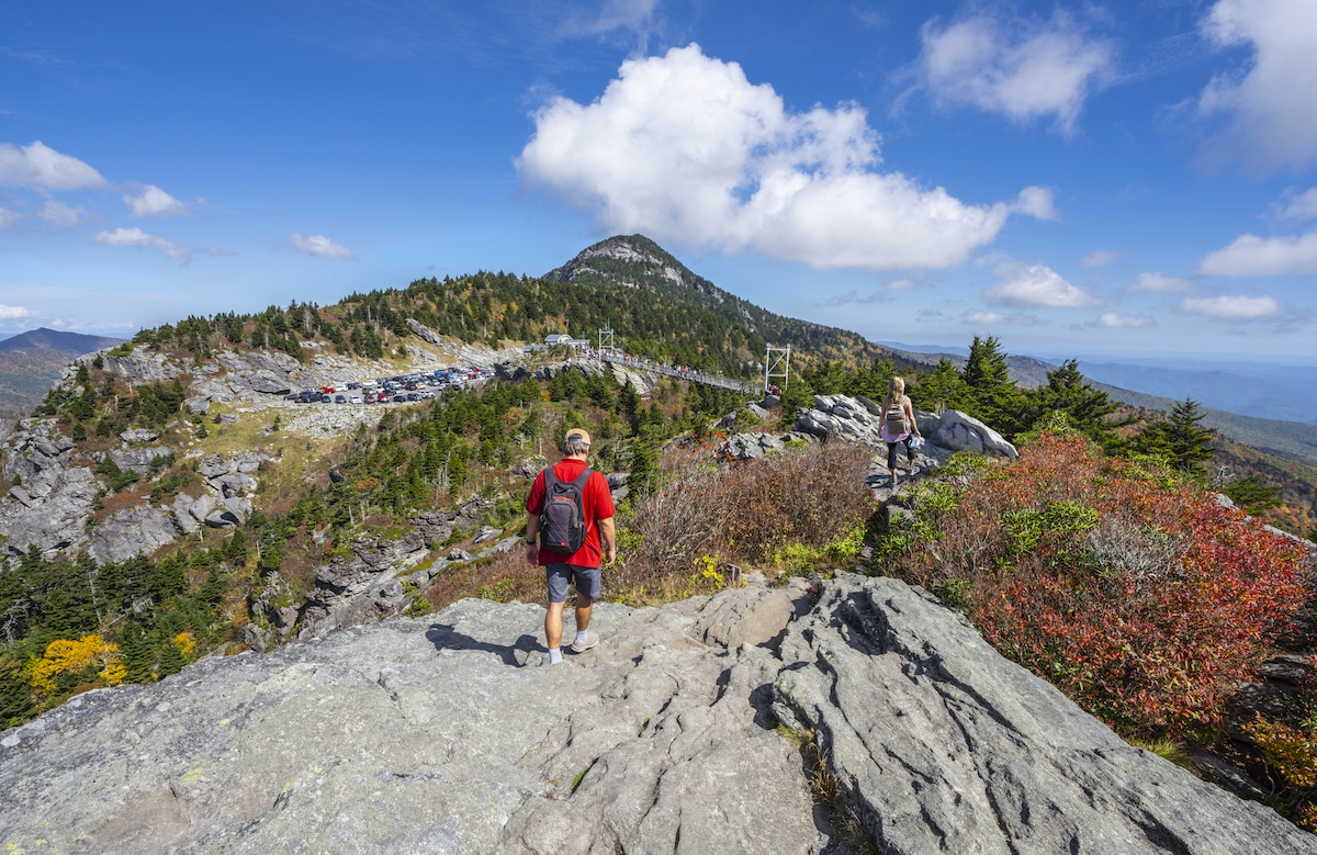 Hikers on Grandfather Mountain State Park in North Carolina